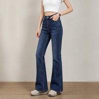 High-Waist Dark Blue Washed Flare Jeans - image 2