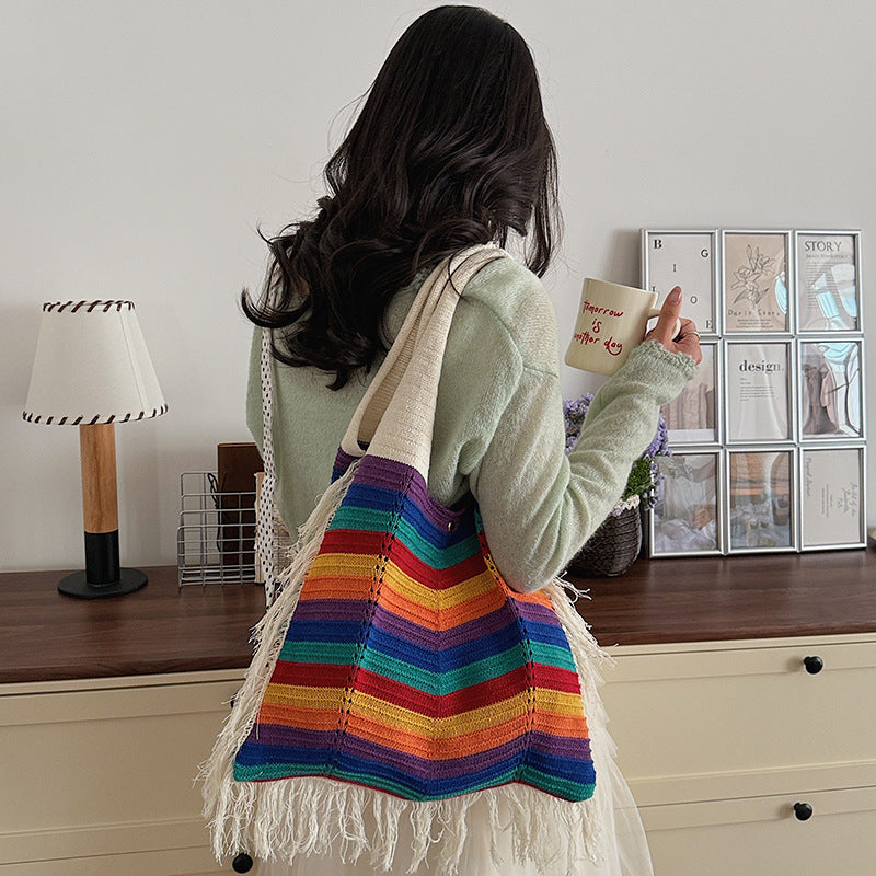 Knit Tassel Beach Tote Bag - image 2