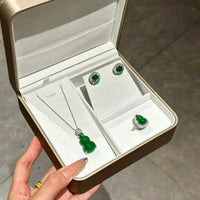 Silver Plated Green Chalcedony Teardrop Jewelry Set - image 1
