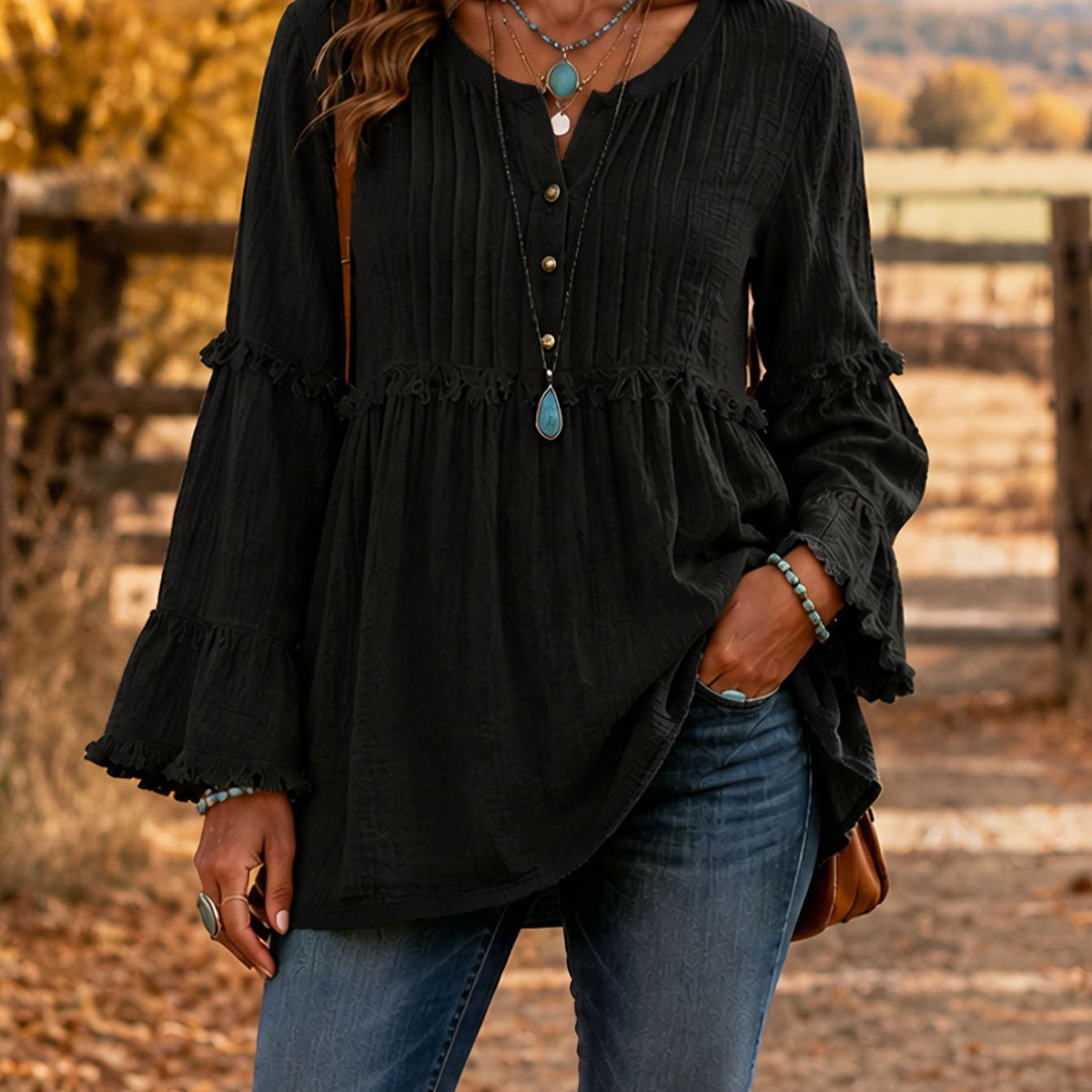 Lace-trimmed Loose-fit Shirt With Tassel Patchwork Top - image 2