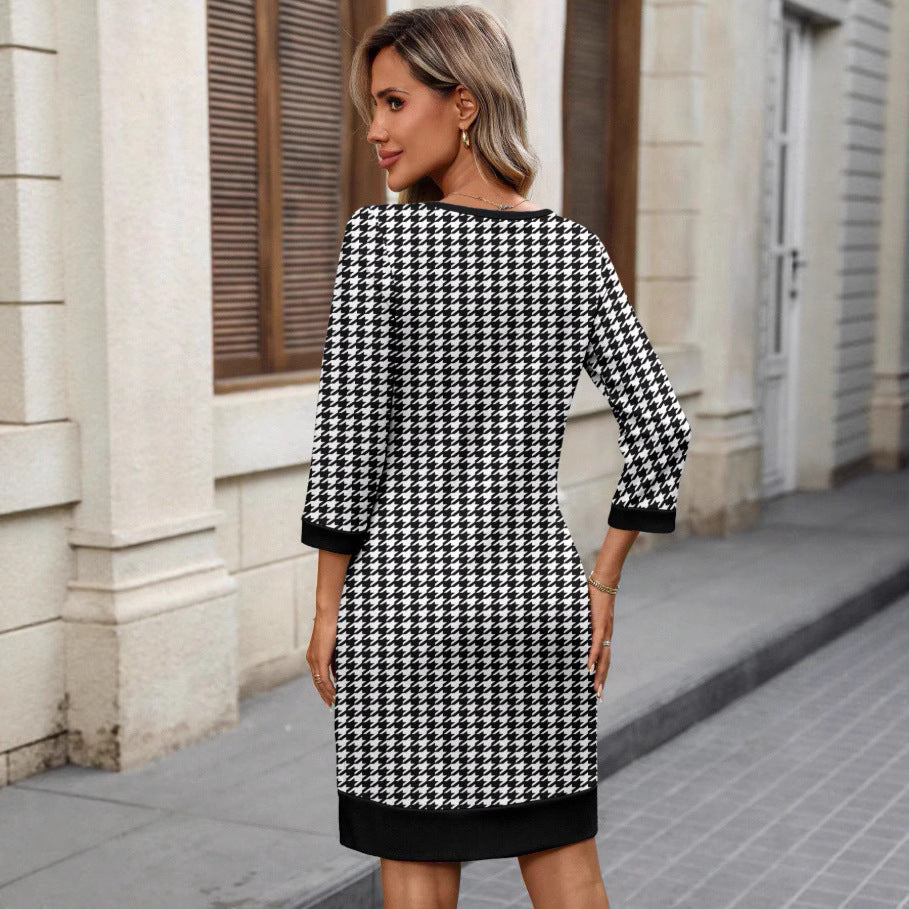 Houndstooth Crew Neck Dress - image 2