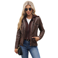 Women's Slim Fit Hooded Faux Leather Jacket - image 4