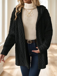 Women Solid Color Long Sleeve Hooded Textured Fleece Jacket For Winter - image 2