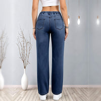 Jeans de pierna ancha con cintura elástica y cordón, lavado oscuro - image 5