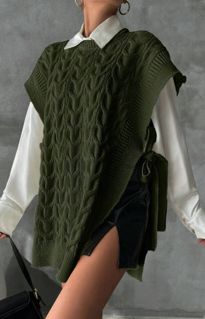 Women's Solid Color V-Neck Tie Casual Knit Vest - image 2