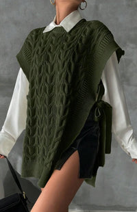 Women's Solid Color V-Neck Tie Casual Knit Vest - image 2