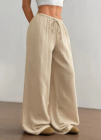 Women's Drawstring Wide Leg Casual Pants, Khaki - image 3