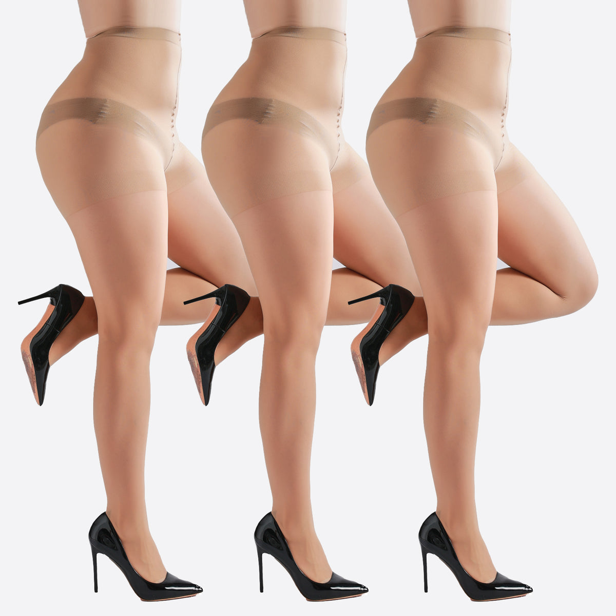 3 pares de medias transparentes 20D con faja, tallas grandes