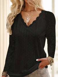 Contrast Lace V-neck Eyelet T-Shirt - image 2