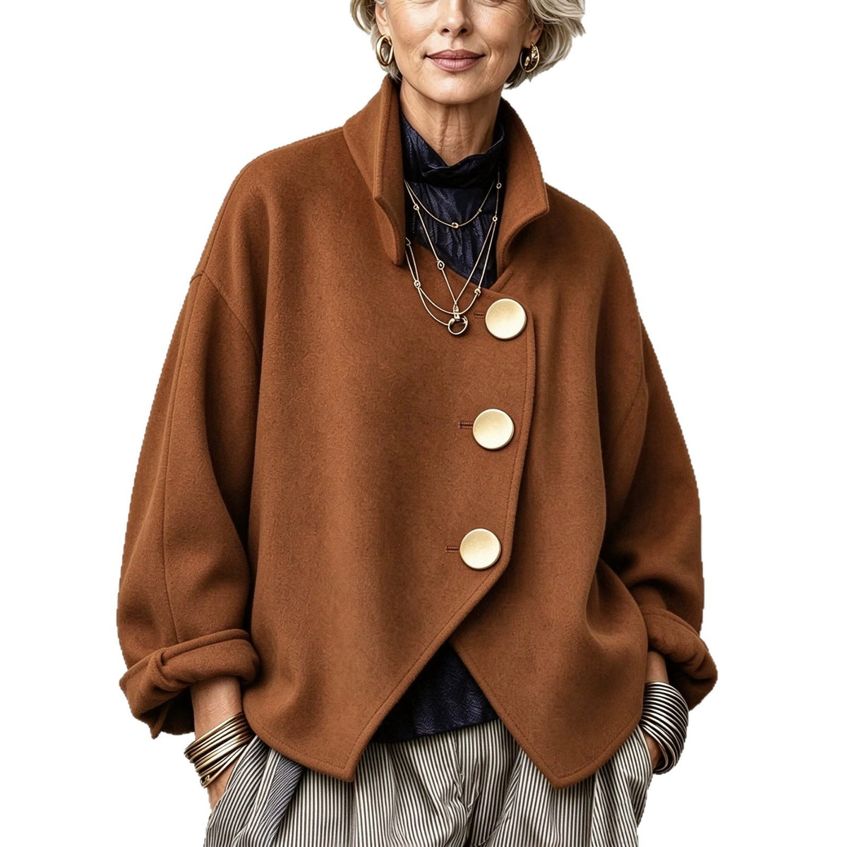 Loose Retro Coat with Large Buttons - image 5