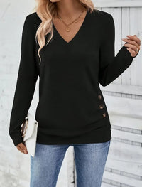 Button Front V Neck Long Sleeve Blouse, Women's Clothing - image 1
