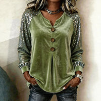 Button And Sequin Long-sleeve Womens Casual Top - image 4