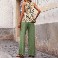 Women's 2 Piece Outfits Summer Casual Sleeveless Halter Neck Crop Tops Wide Leg Pants Set - image 5