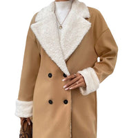 Women's Double-Breasted Long Coat with Faux Fur Lapels - image 4