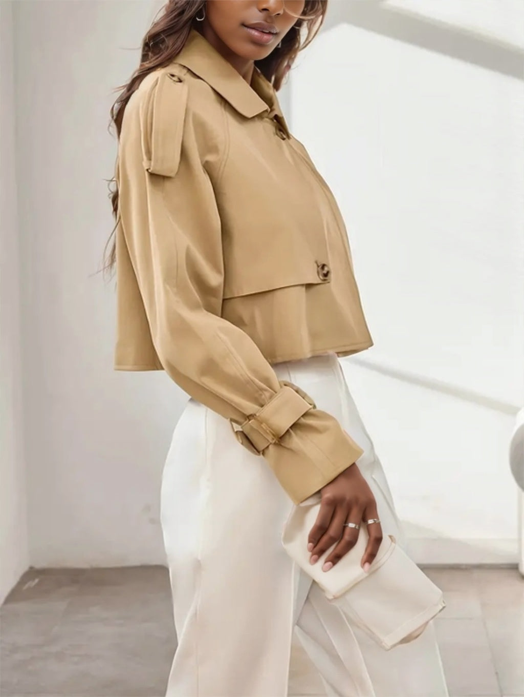 Women's Long Sleeve Cropped Trench Jacket - image 4