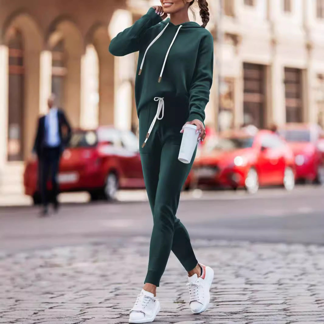 Hoodie With Drawstrings High Waist Trousers Casual Sweatshirt Two-piece Suit - image 3