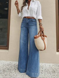 Jeans clásicos azul medio de pierna ancha y tiro alto - image 1