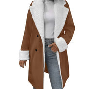 Women's Double-Breasted Long Coat with Faux Fur Lapels - image 12