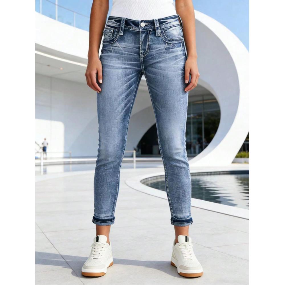 Jeans skinny deslavados con dobladillo al tobillo