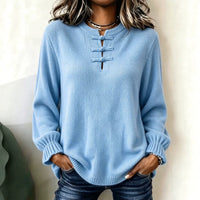 Women's Loose Knit Shirt with Stand Collar - image 1