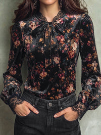 Vintage Bow Lace Trim Puff Sleeve Top - image 4