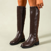Leather Low Heel Zip Knee High Boots - image 3