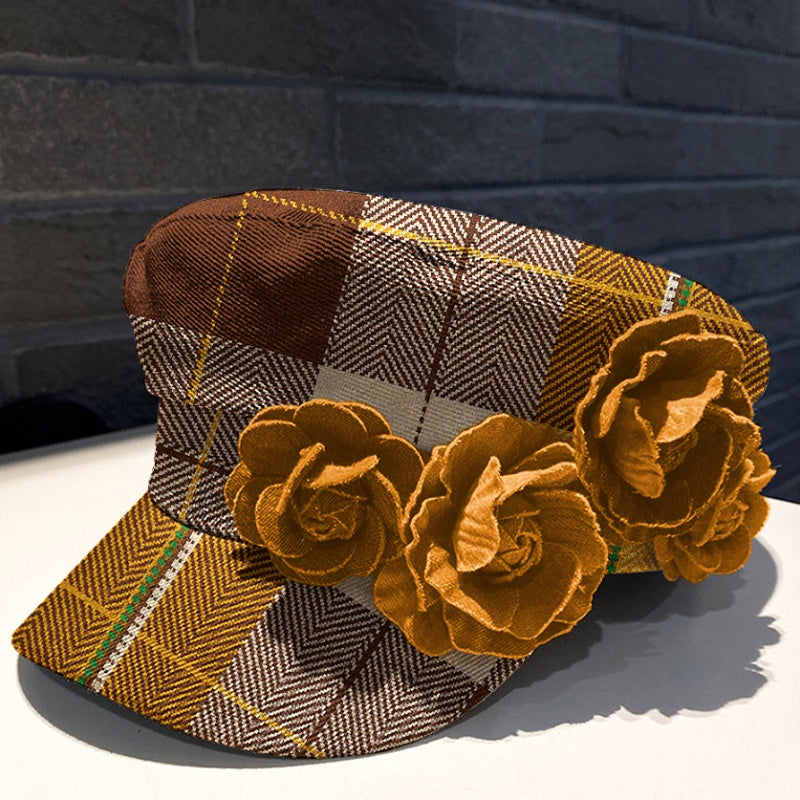 Gorra boina de cuadros con flores - image 3