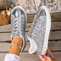 Plus Size Sequined Front Lace-up Solid Color Plus Size Board Shoes - image 8