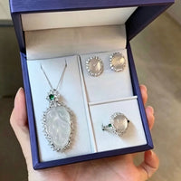 Silver Plated Green Chalcedony Teardrop Jewelry Set - image 6
