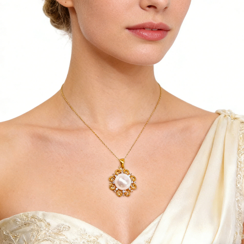 Pearl Sunflower Pendant Necklace - image 1