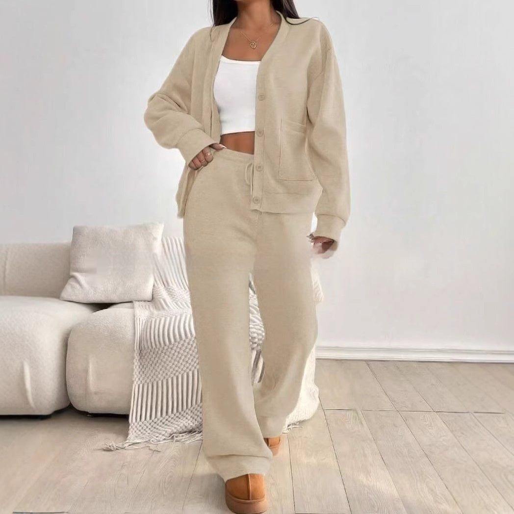 Autumn And Winter Women's Cardigan Jacket Wide Leg Pants Casual Suit - image 3