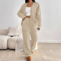 Autumn And Winter Women's Cardigan Jacket Wide Leg Pants Casual Suit - image 3