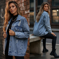 Chaqueta de mezclilla boyfriend desgastada para mujer - image 6