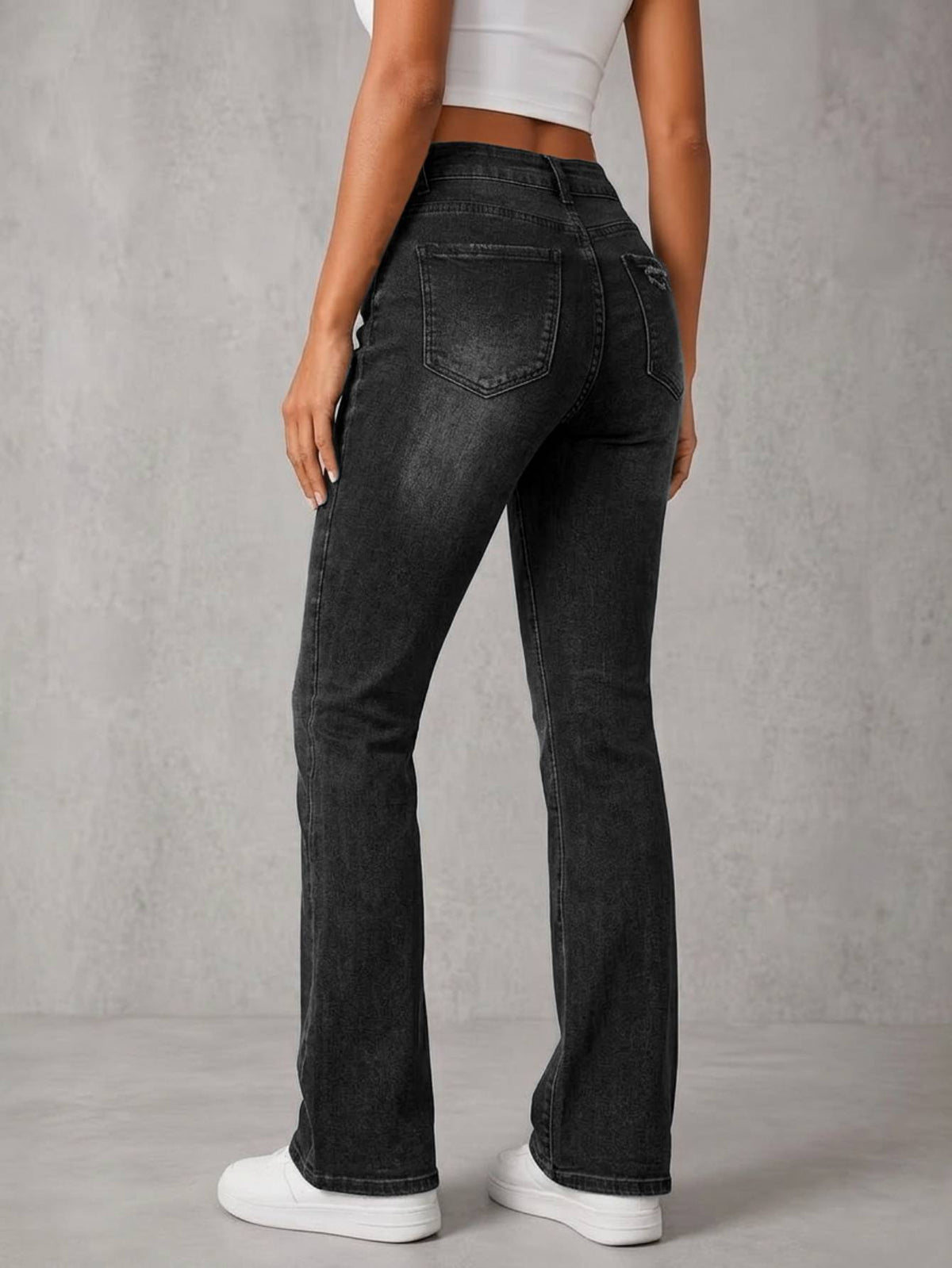 High-Waist Washed Gray Ripped Flare Jeans - image 2