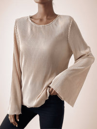 Women's Pleated Bell Sleeve Crew Neck Top - image 10