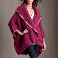 Knit Cape Shawl Coat with Contrast Trim - image 1