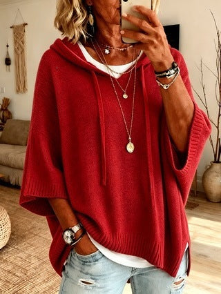 Loose Knit Hooded Pullover with Drawstring - image 12