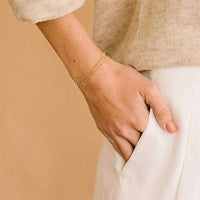 Dainty 14K Gold Filled Layered Bracelet for Women, Adjustable Beaded Chain with Crystal Charm - image 3