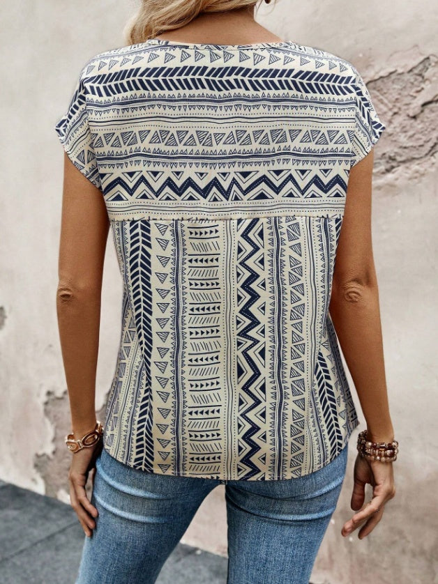 Women's Casual Geometric Print Batwing Sleeve Blouse - image 5