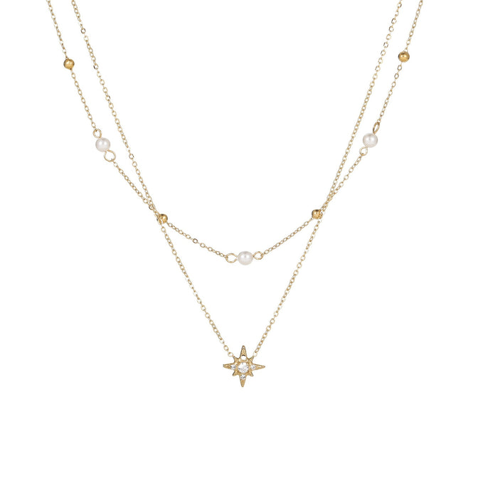 Collar en capas con estrella y perla