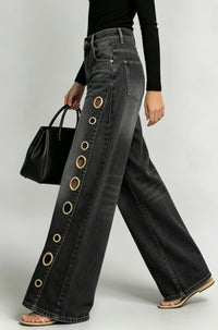 Jeans anchos negros con ojales de tiro alto - image 3