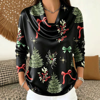 Christmas Tree Print Turtleneck Long Sleeve Top - image 1