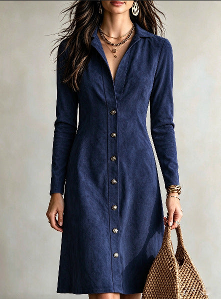 Women's Faux Suede Button Slim Fit Long Dress - image 7