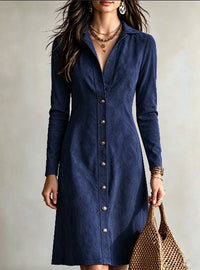 Women's Faux Suede Button Slim Fit Long Dress - image 7