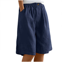 Women's Casual High Waist Loose Fit Solid Color Shorts - Button & Elastic Waist With Pockets - image 9
