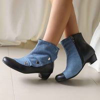 Denim Panel Western Chunky Heel Ankle Boots - image 3
