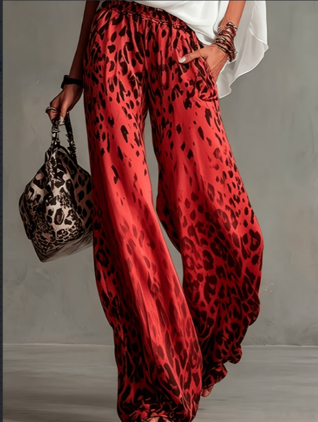 Ink Leopard Shadow Drop Gradient Leopard Pattern Wide Leg Pants - image 3