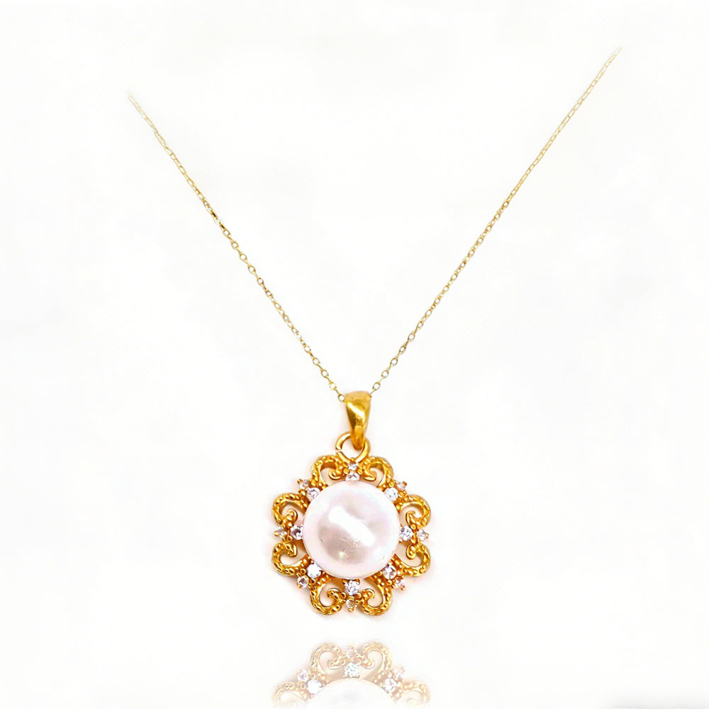 Pearl Sunflower Pendant Necklace - image 2