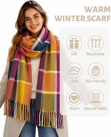 Women's Long Plaid Winter Scarf with Tassels, Soft Warm Checkered Blanket Wrap - image 5