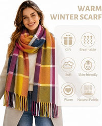 Women's Long Plaid Winter Scarf with Tassels, Soft Warm Checkered Blanket Wrap - image 5